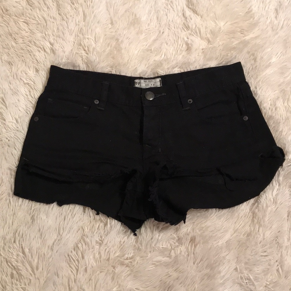 Free People black denim shorts